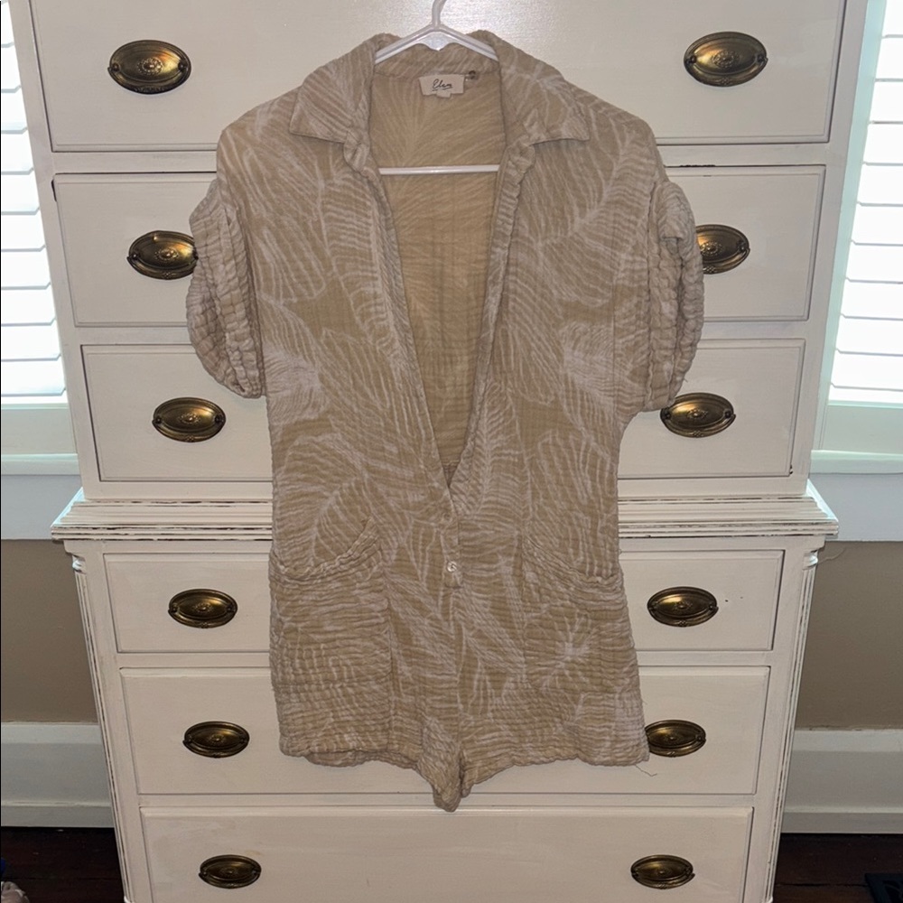 Tan and White Short Sleeve Romper